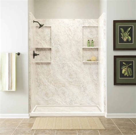 Elegance 3 48-in x 36-in x 80-in Calypso 3-Piece <b>Shower</b> Wall <b>Surround</b>. . Solid surface shower surrounds